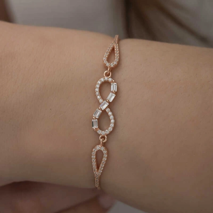 Kadın Gümüş Rose Baget Taşlı Sonsuzluk Bileklik