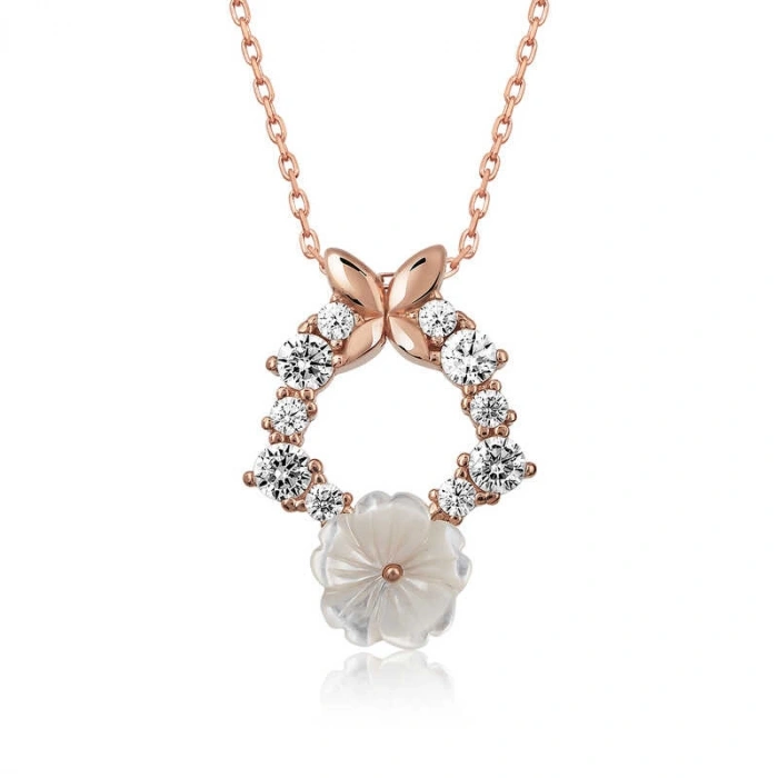 Kadın Gümüş Rose Bahar Çiçeği Kolye