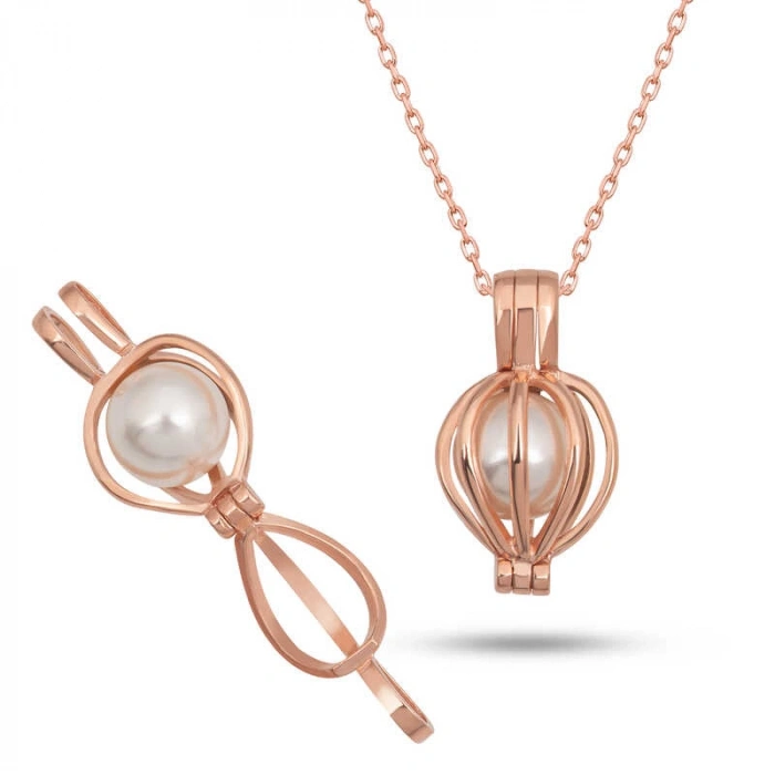 Kadın Gümüş Rose Beyaz İncili Kadın Kolye