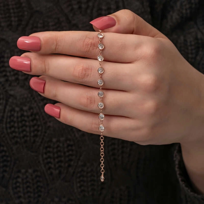 Kadın Gümüş Rose Beyaz Taşlı Kadın Bileklik