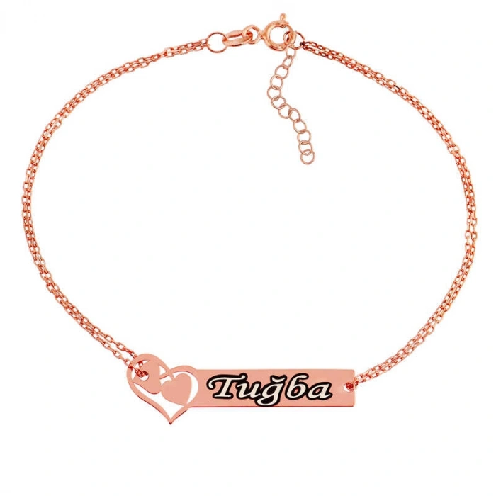 Kadın Gümüş Rose Birleşen Kalpler İsimli Bayan Bileklik