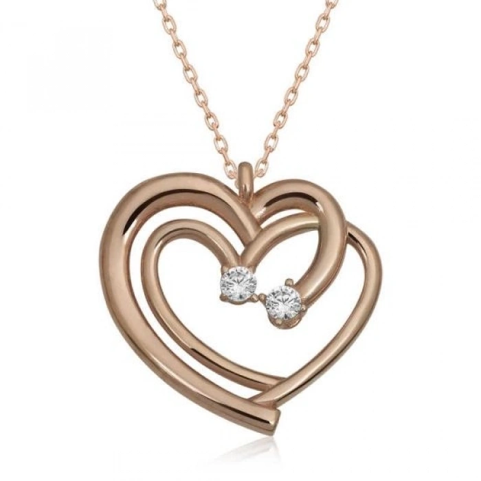 Kadın Gümüş Rose Birleşmiş Kalpler Kadın Kolye