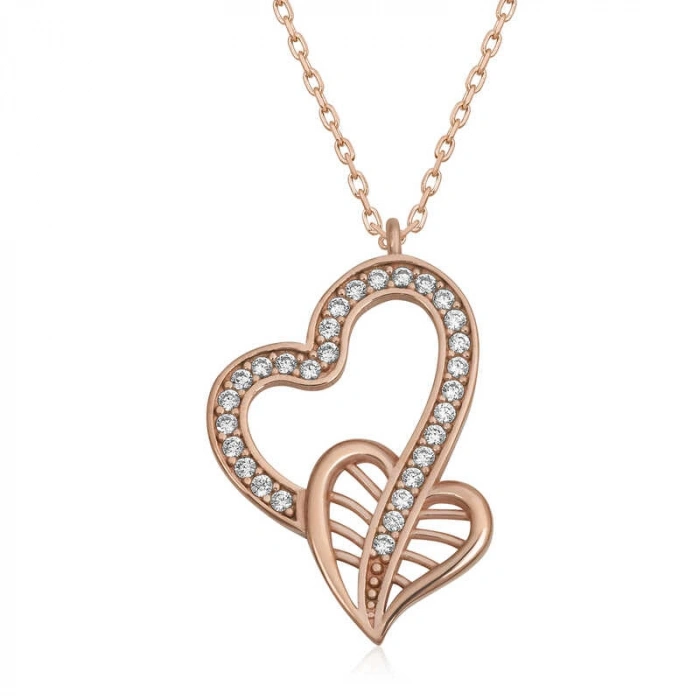 Kadın Gümüş Rose Birleşmiş Kalpler Kadın Kolye