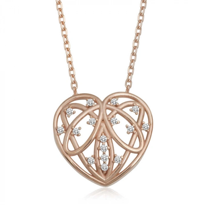 Kadın Gümüş Rose Bombeli Kalp Kadın Kolye