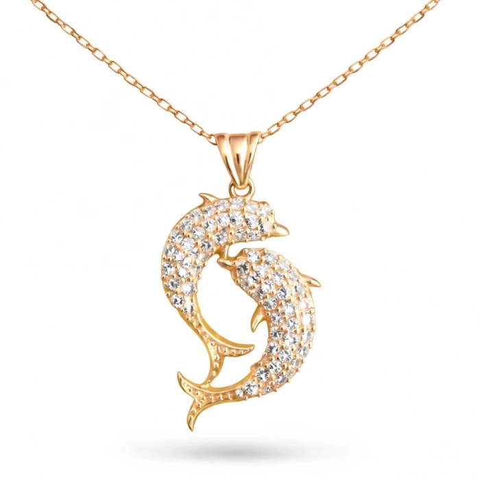 Kadın Gümüş Rose Çift Yunus Balığı Kadın Kolye