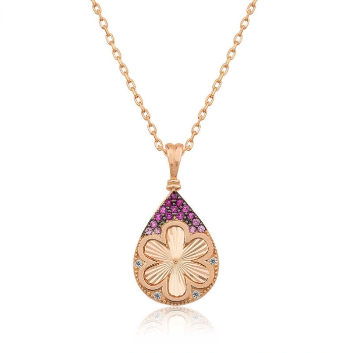 Kadın Gümüş Rose Damla Çiçek Bayan Kolye