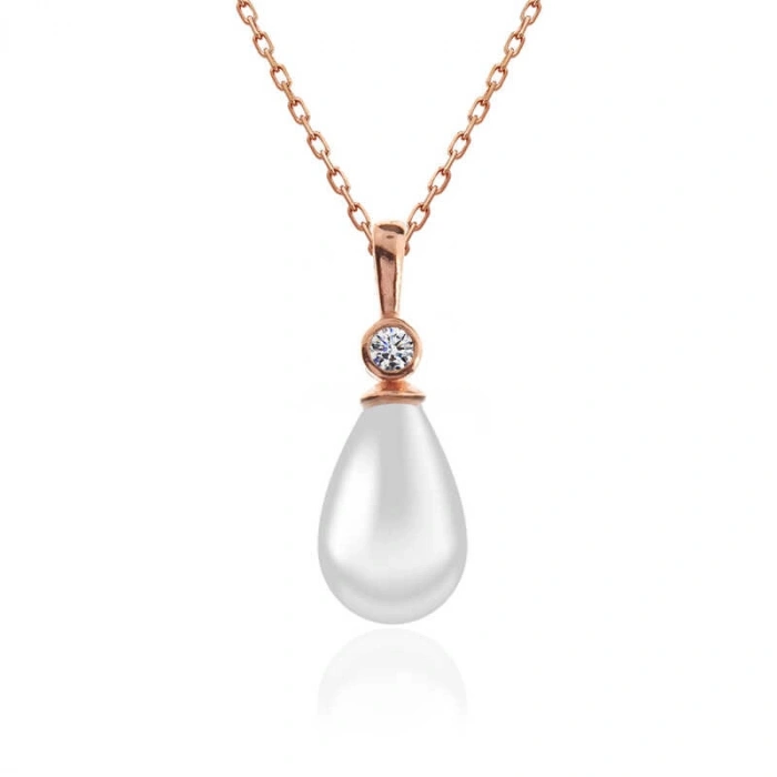 Kadın Gümüş Rose Damla Rose İnci Kadın Kolye