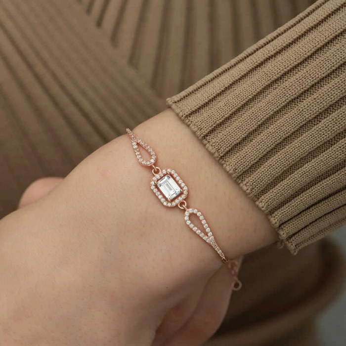 Kadın Gümüş Rose Dikdörtgen Baget Bileklik