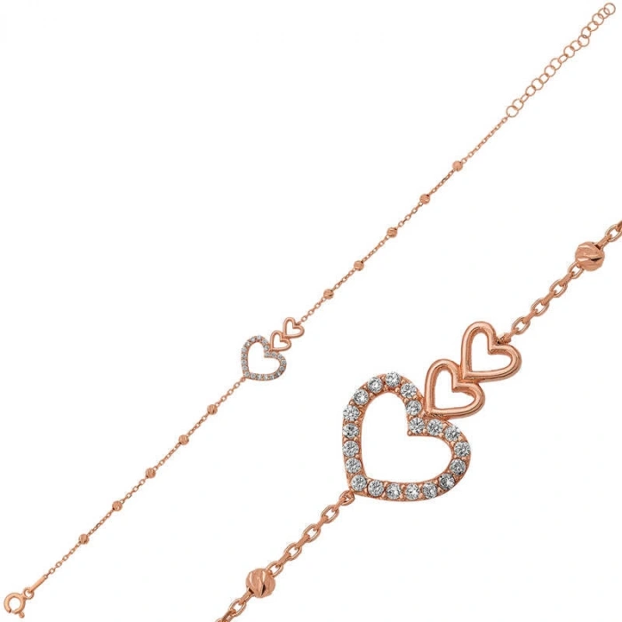 Kadın Gümüş Rose Dorissa Üç Kalp Bileklik