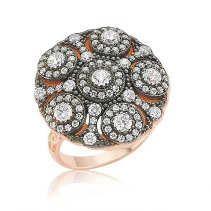Kadın Gümüş Rose Elmas Montür Bayan Yüzük