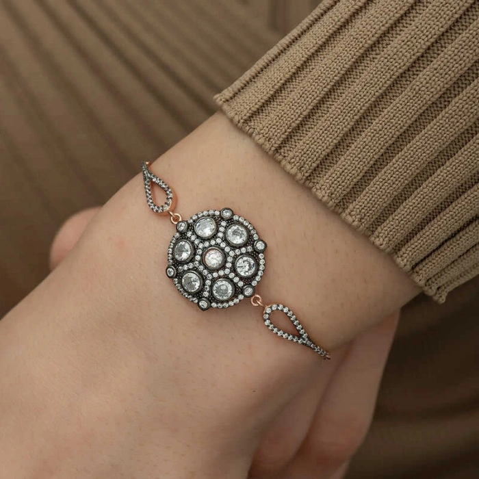 Kadın Gümüş Rose Elmas Montür Bileklik