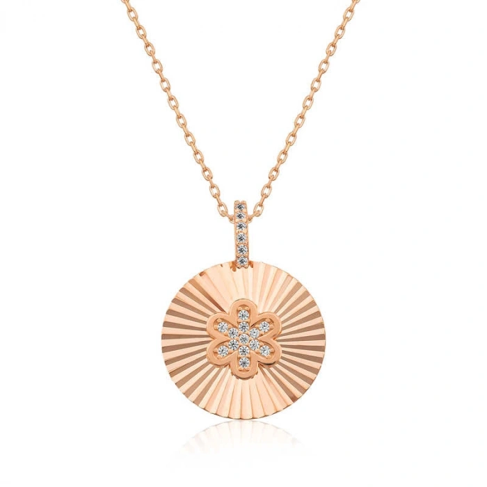 Kadın Gümüş Rose Fırfırlı Çiçek Bayan Kolye