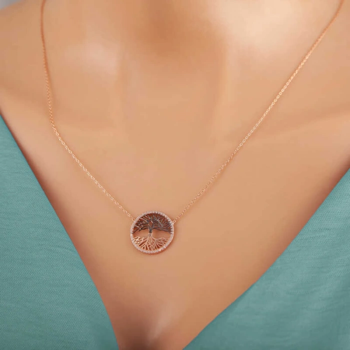 Kadın Gümüş Rose Hayat Ağacı Kadın Kolye