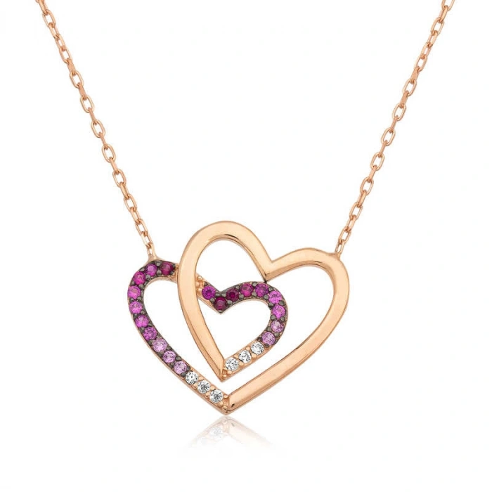 Kadın Gümüş Rose İki Kalp Bayan Kolye