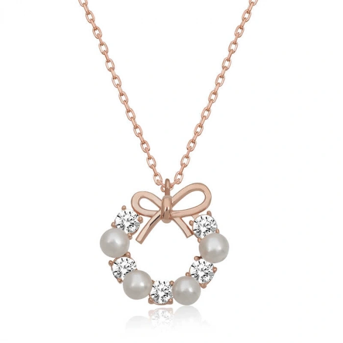 Kadın Gümüş Rose İnci Kurdele Kadın Kolye