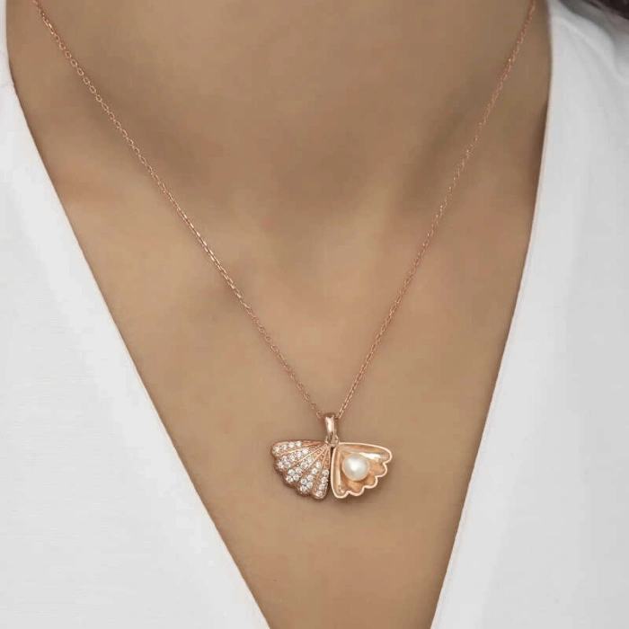 Kadın Gümüş Rose İncili İstiridye Bayan Kolye