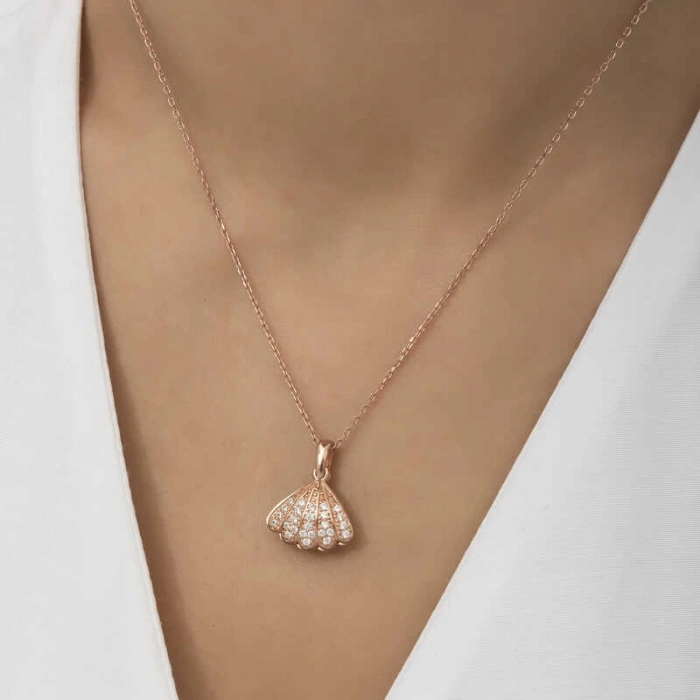 Kadın Gümüş Rose İncili İstiridye Bayan Kolye