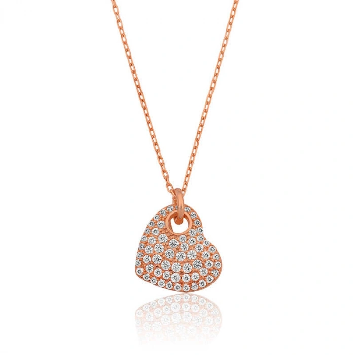 Kadın Gümüş Rose Kalp Bayan Kolye