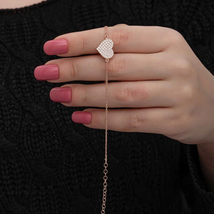 Kadın Gümüş Rose Kalp Kadın Bileklik