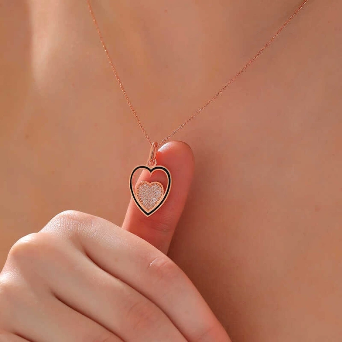 Kadın Gümüş Rose Kalp Kadın Kolye