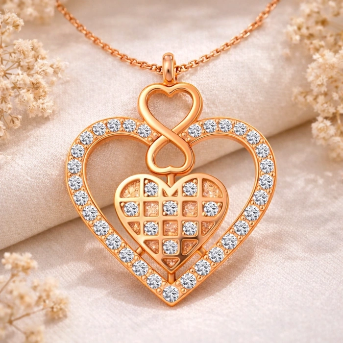 Kadın Gümüş Rose Kalp Sonsuzluk Kadın Kolye