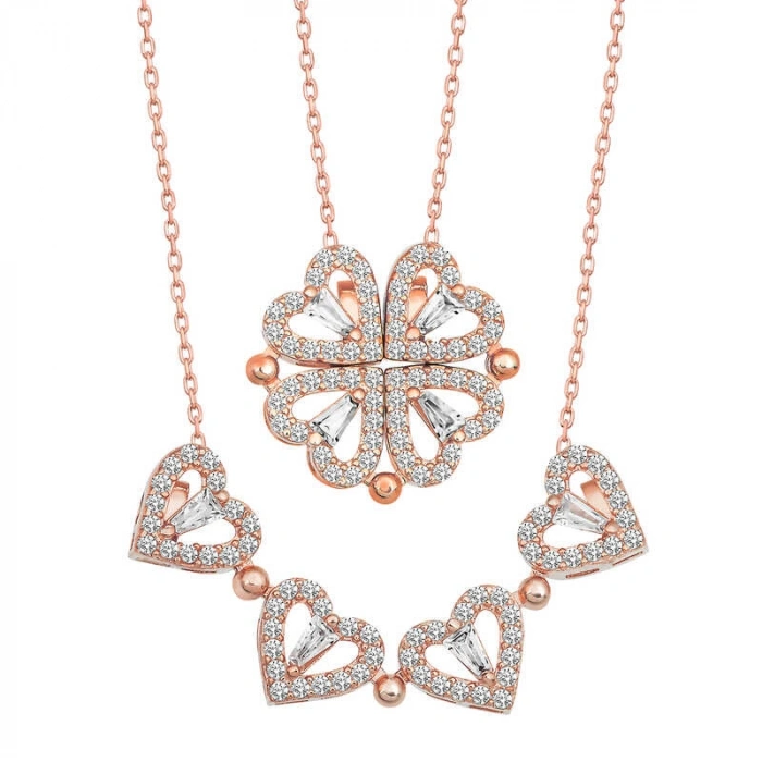 Kadın Gümüş Rose Kalpli Açılabilen Yonca Kadın Kolye