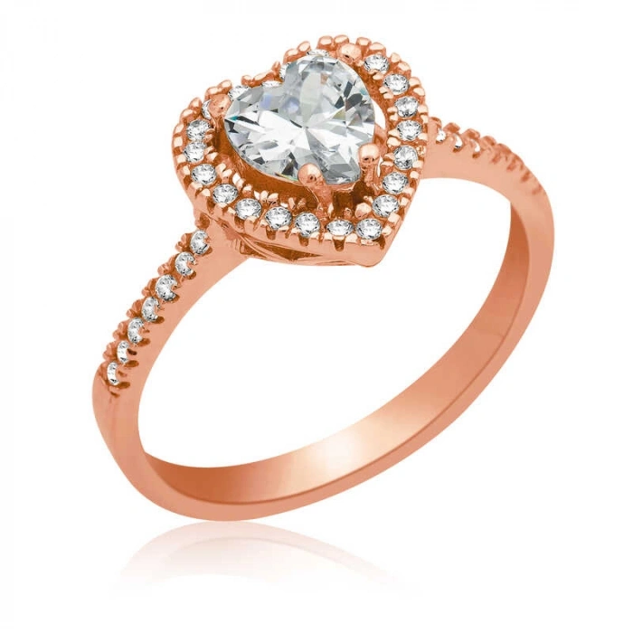 Kadın Gümüş Rose Kalpli Bayan Yüzük