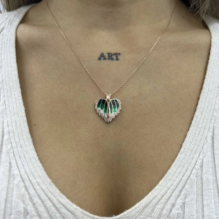 Kadın Gümüş Rose Kalpli İsimli Bayan Kolye