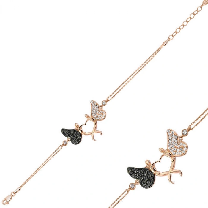 Kadın Gümüş Rose Kalpli Melek Bayan Bileklik