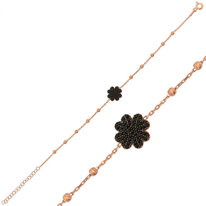 Kadın Gümüş Rose Kalpli Yonca Bayan Bileklik