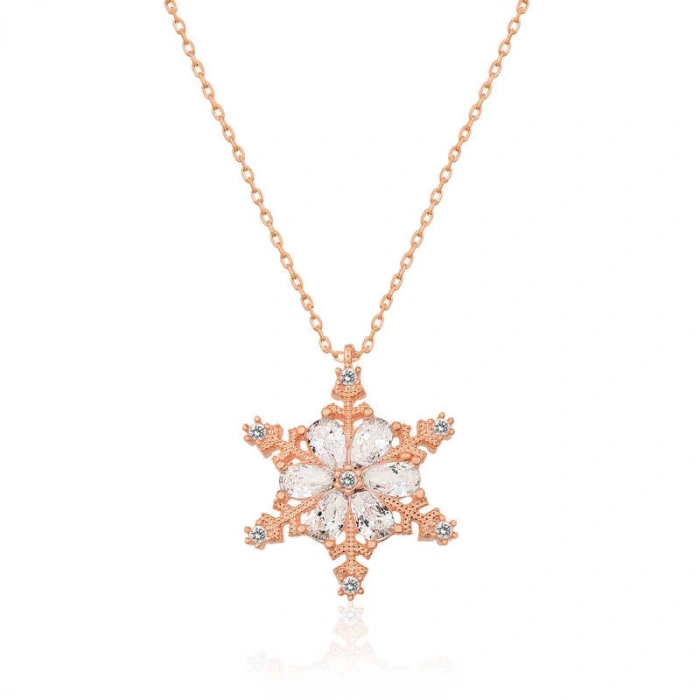 Kadın ​Gümüş Rose Kar Çiçeği Bayan Kolye