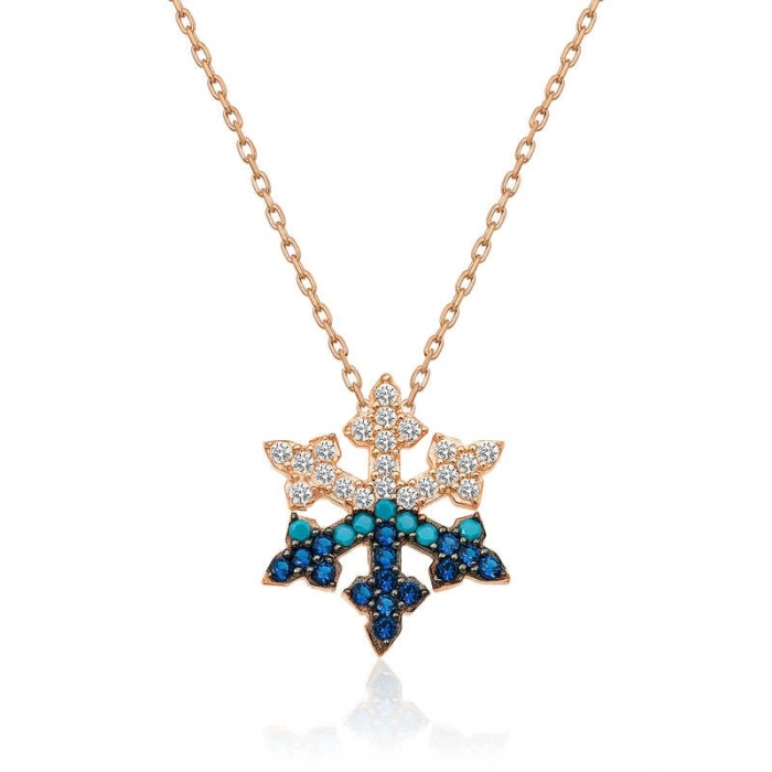 Kadın Gümüş Rose Kar Tanesi Bayan Kolye