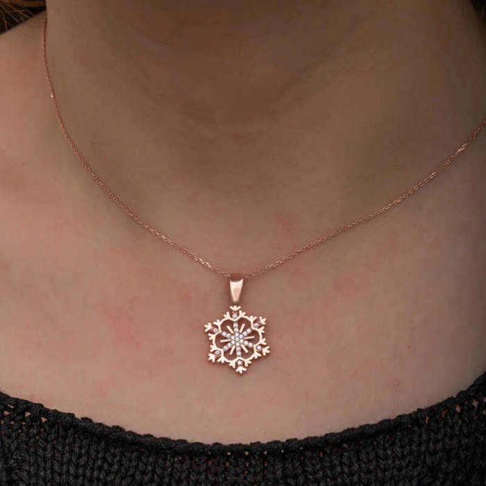 Kadın Gümüş Rose Kar Tanesi Kadın Kolye