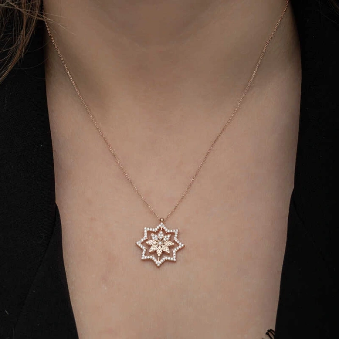 Kadın Gümüş Rose Kar Tanesi Kadın Kolye
