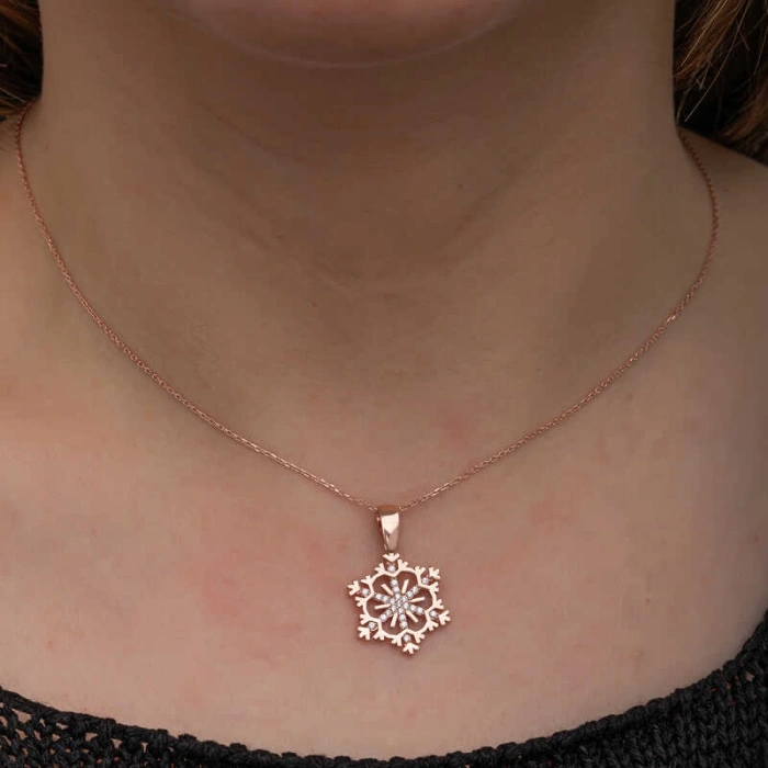Kadın Gümüş Rose Kar Tanesi Kadın Kolye