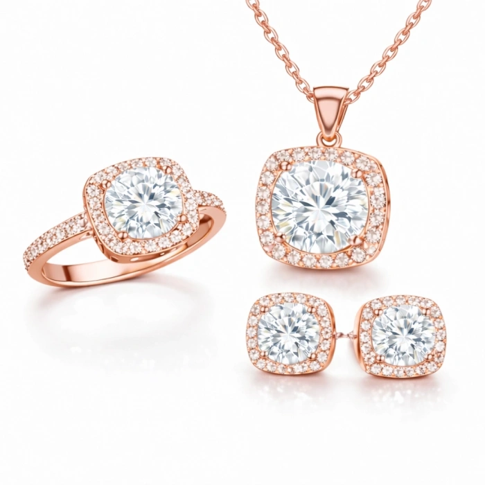 Kadın Gümüş Rose Kare Montür Kadın Set