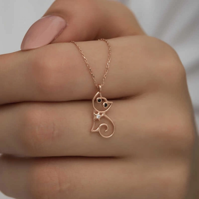 Kadın Gümüş Rose Kedi Kadın Kolye