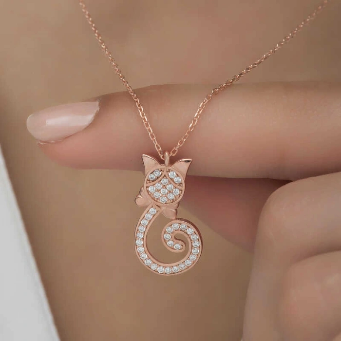 Kadın Gümüş Rose Kedi Kadın Kolye