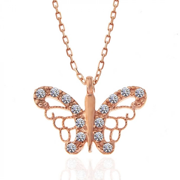 Kadın Gümüş Rose Kelebek Kadın Kolye