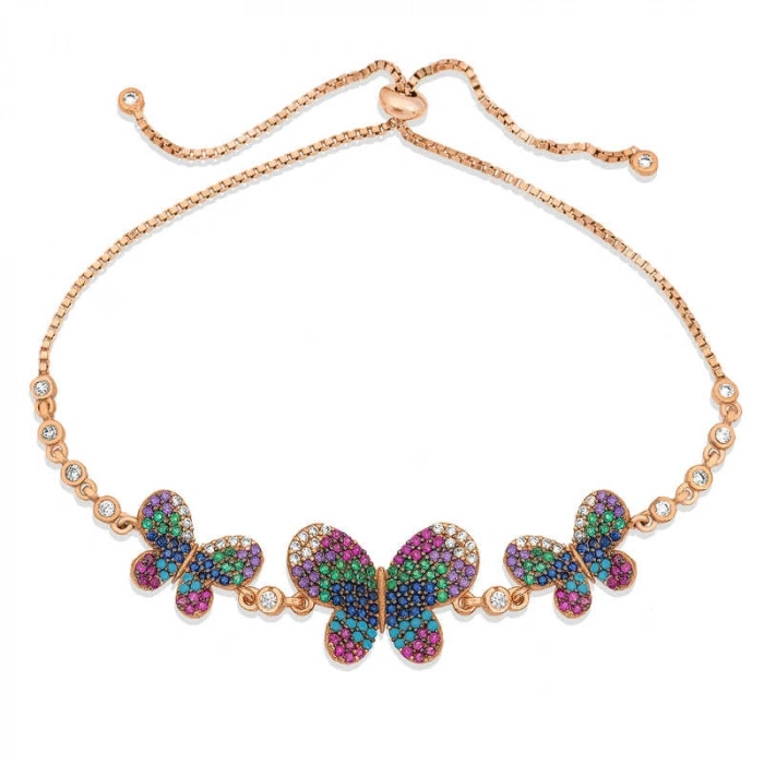 Kadın Gümüş Rose Kelebekli Asansör Bileklik