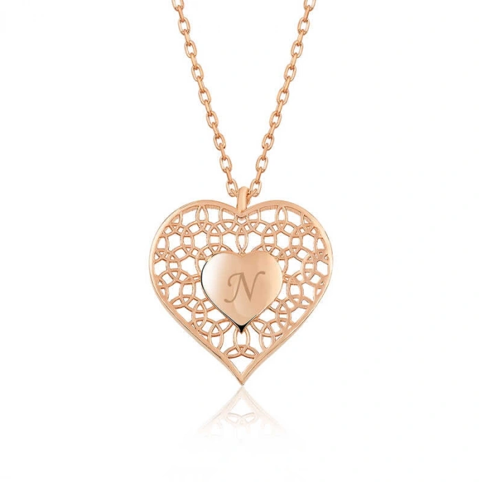 Kadın ​Gümüş Rose Kişiye Özel Kalbin İçinde Kalp Bayan Kolye