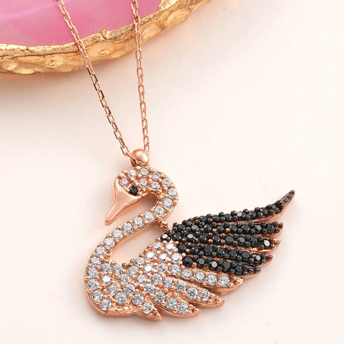 Kadın Gümüş Rose Kuğu Kadın Kolye