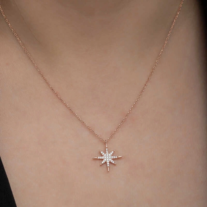 Kadın Gümüş Rose Kutup Yıldızı Kadın Kolye