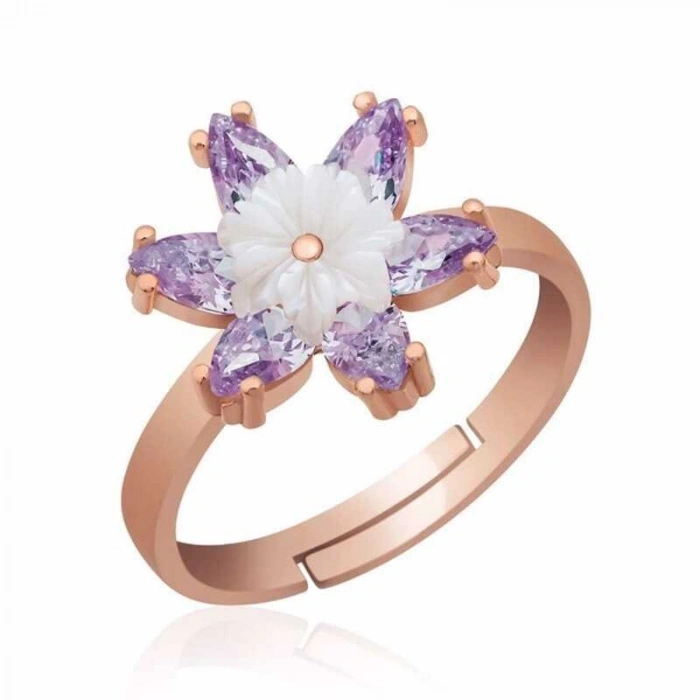 Kadın ​Gümüş Rose Lila Lotus Çiçeği Yüzük