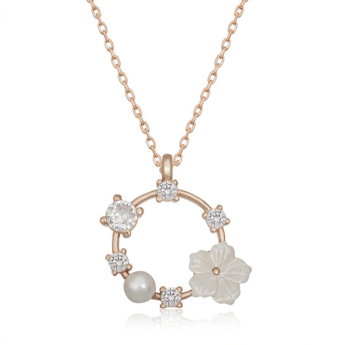 Kadın Gümüş Rose Manolya Çiçeği Kadın Kolye