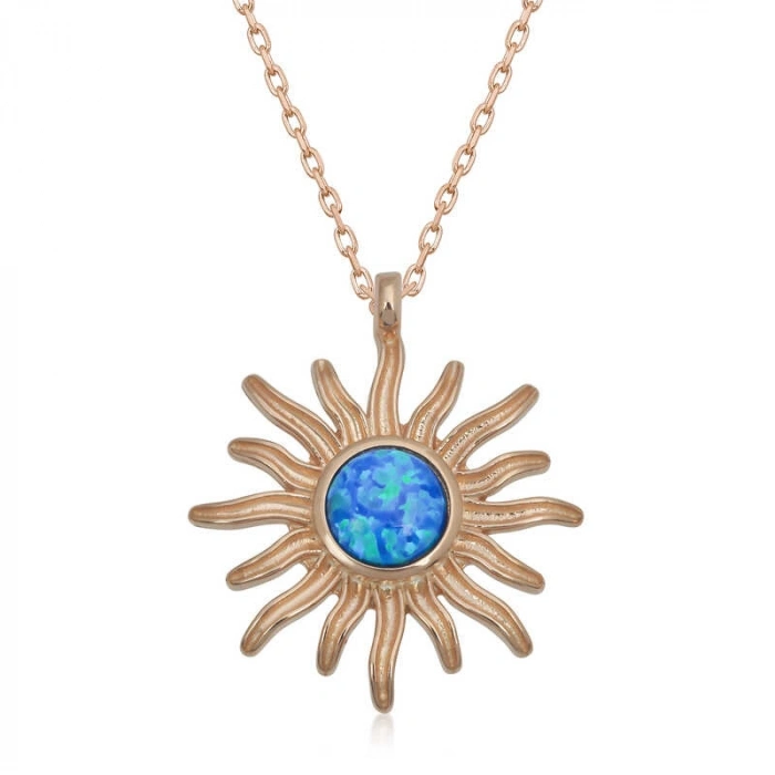 Kadın ​Gümüş Rose Mavi Opal Taşlı Güneş Kadın Kolye