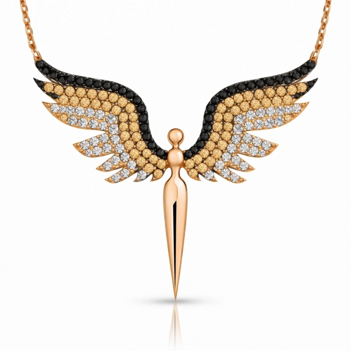 Kadın ​Gümüş Rose Mikail Meleği Bayan Kolye