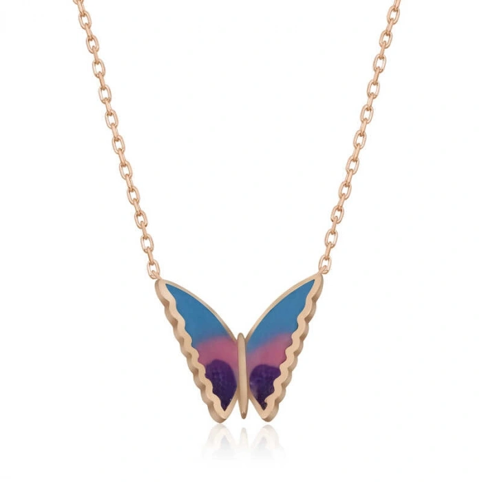 Kadın Gümüş Rose Minimal Kelebek Bayan Kolye