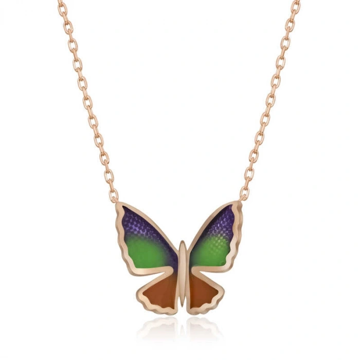 Kadın Gümüş Rose Minimal Kelebek Bayan Kolye