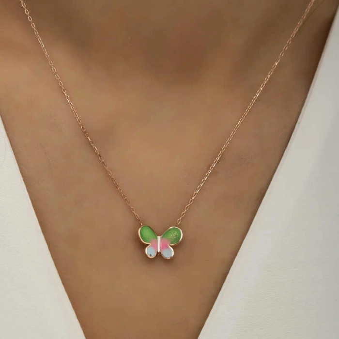 Kadın Gümüş Rose Minimal Kelebek Bayan Kolye